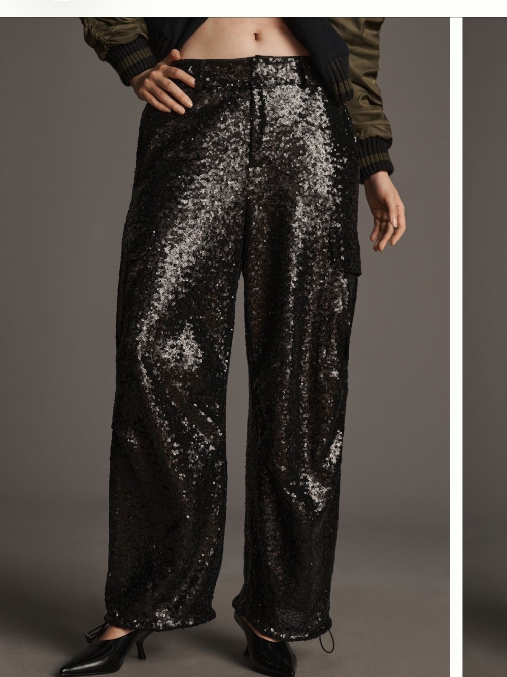 Anthropologie Sequin Cargo Pants - Black